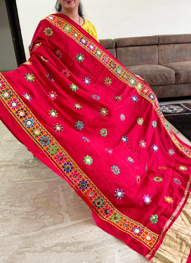 Silk Hot Pink Navratri Wear Embroidery Work Dupatta